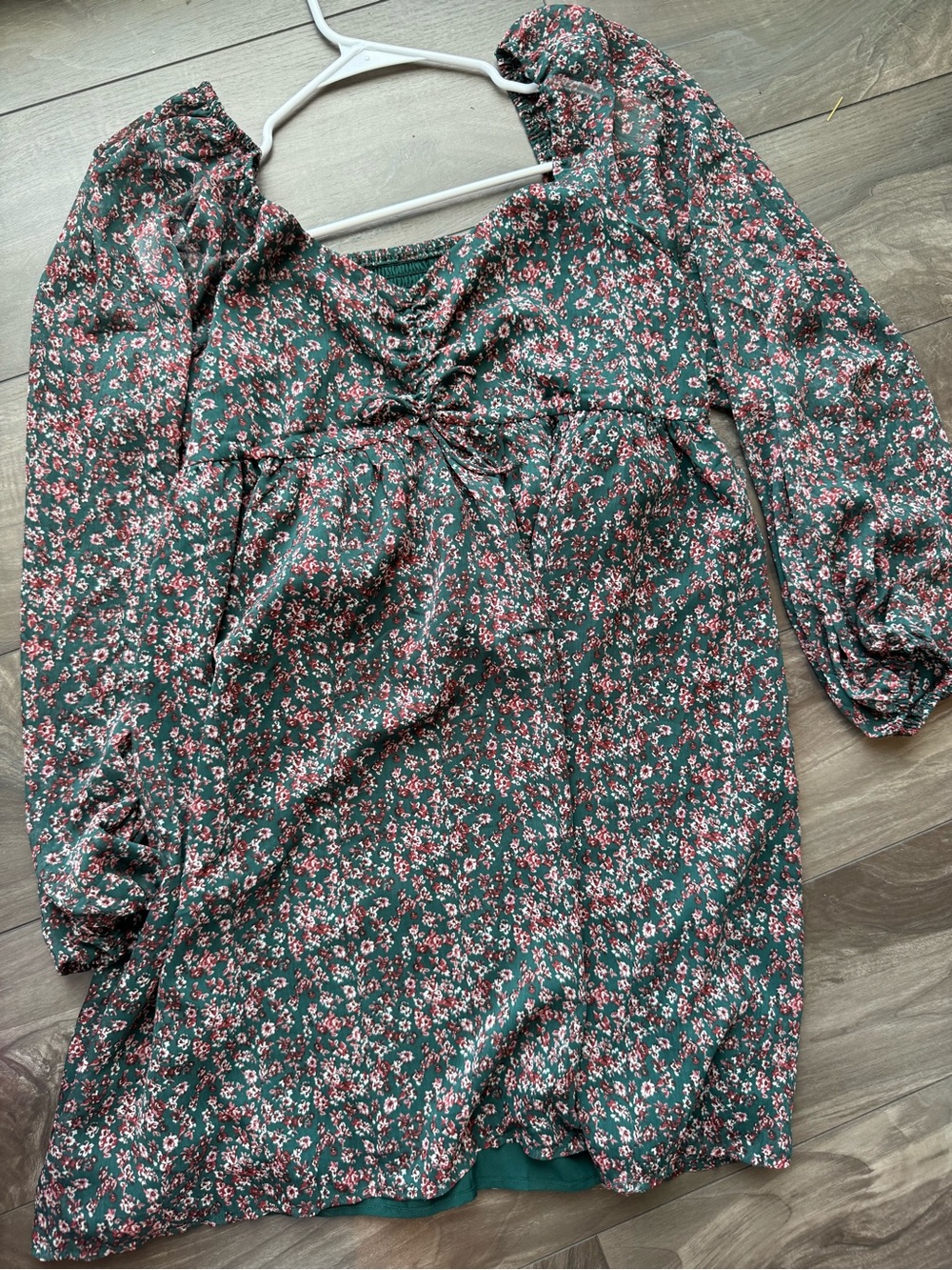 Green Floral Smocked Babydoll Dress XL